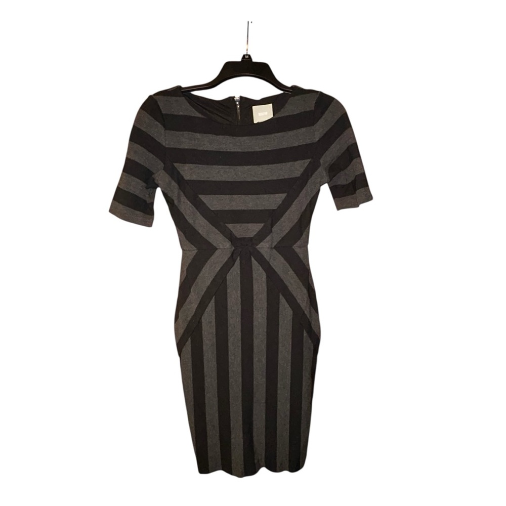 Maeve by Anthropologie Striped Knit Bodycon Dress Black Gray Short Sleeve Size 6